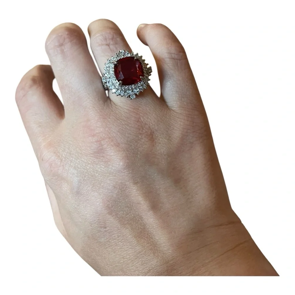 Sterling Silver Crystal Ring. Red. Gorgeous!